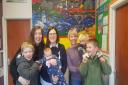 Chair of Cylch Meithrin Ti a Fi Ysgol Cenarth Jessie Davis, with Cylch Ti a Fi Leader Catrin Evans, Stacy Betteley and their children who will be attending the Cylch. PICTURE: Anwen Francis