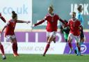 Sophie Ingle of Wales celebrates her goal. Picture: Chris Fairweather/Huw Evans Agency