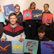 Pupils from Ysgol Bro Gwaun with their finished artworks