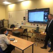 Jeremy Miles, Minister for Education and the Welsh Language, meets Ysgol Bro Pedr's pupils.