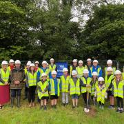 Cutting of the first turf on the site of the new school in Dyffryn Aeron. Picture: Ceredigion County Council.