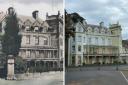 Fishguard Bay Hotel in 1940s (Picture: Andrew Harries) and right: the hotel in April 2022 (Picture: Mark Lewis)