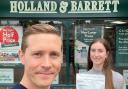 Jacob and Leanne outside Holland and Barrett with Vitamin Coffee's complete blend