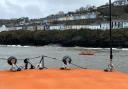 New Quay RNLI during the rescue of the dog near the cliffs. Picture: RNLI
