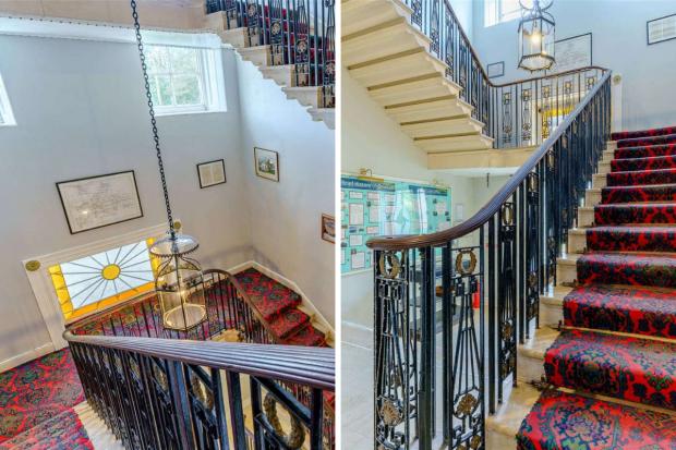 Tivyside Advertiser: The mansion's sweeping staircase. Picture: Savills, Cardiff