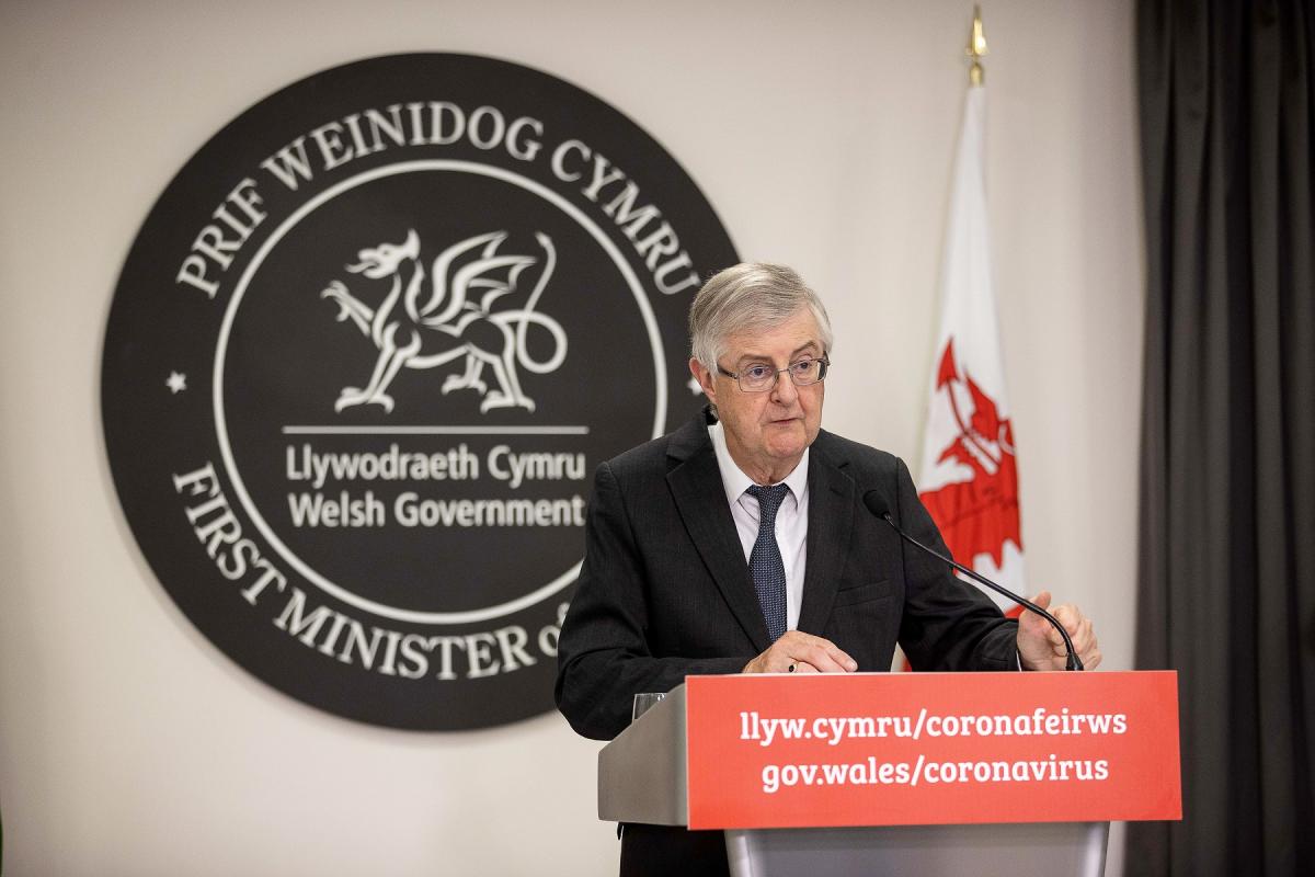 Mark Drakeford, the first minister of Wales, speaking at a Welsh Government press conference on the Covid-19 pandemic. Picture: Huw Evans Picture Agency