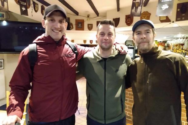 Sam Warburton, An early morning meet up for Sam Warburton, Craig Maxwell and Rhod Gilbert before they tackle the Pembrokeshire Coast Path.