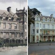 Fishguard Bay Hotel in 1940s (Picture: Andrew Harries) and right: the hotel in April 2022 (Picture: Mark Lewis)
