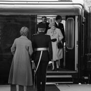 Her Majesty arrives on the Royal train at Fishguard.