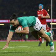 Ireland’s James Lowe scores their third try