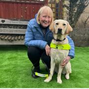 Louse Jenkins will be running with her guide dog Sian, and hopes to raise £500 for Guide Dogs Cymru.