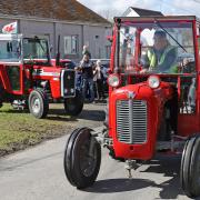 Jeff Jones leads the way in the tractor run organised in memory of his wife Ann Jones.