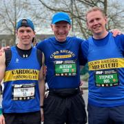 Seth Davies, Alistair Bowen and Stephen Williams at the Newport marathon.