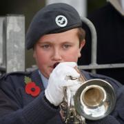 Trumpeter Daniel Ramsbottom plays at Cardigan's service of remembrance in 2013.