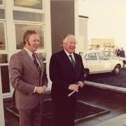 Former Tivyside Advertiser owner Charles Braham (left) is pictured on the opening day of Swansea Sound in September 1974 along with renowned Welsh writer and broadcaster Wynford Vaughan Thomas.