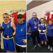 Cardigan’s Josh Mellor (left), and Dyfan Lewis and Caio Jones (right) won Western Division Box Cup titles.