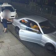 The shocking CCTV footage shows £500 of damage being inflicted on the vehicle.