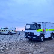 New Quay and Cardigan coastguards and the Army Bomb Disposal Team attended the site of a suspected piece of washed up ordnance this morning, April 26. Picture: New Quay Coastguard.