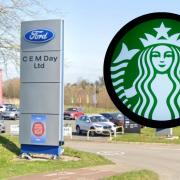 Plans for an electric vehicle charging station and drive-through coffee shop at Haverfordwest’s Days Garage could be a Starbucks. Picture: Google Street View/Victor Ko, Pixabay.