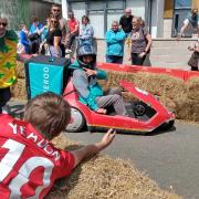 Delivering the smiles at Fishguard Soapbox Derby.