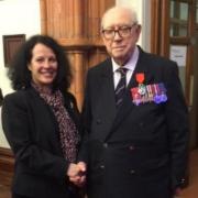 Stan Smith received the Legion d’Honneur from French ambassador Sylvie Bermann at a ceremony in Car-diff in January 2016.