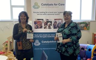 Catalysts for Care co-ordinator Sue Lewis and Antur Cymru business adviser Debra Davies-Russell at an event at Borth Community Hub.